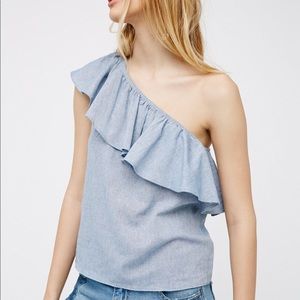 Free People denim one shoulder top